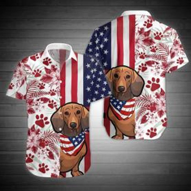 

New Dropshipping Full Printing Men Casual Hip Hop Cartoon Dog Button Shirt Usa Big Size Men'shirt