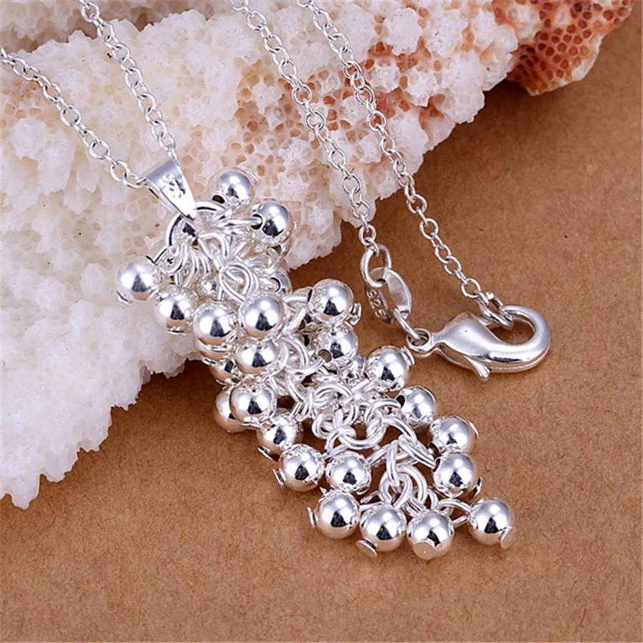 

925 Sterling Silver Necklace For Women Grape beads Pendant 18 inches Christmas gifts high quality Fashion party Jewelry