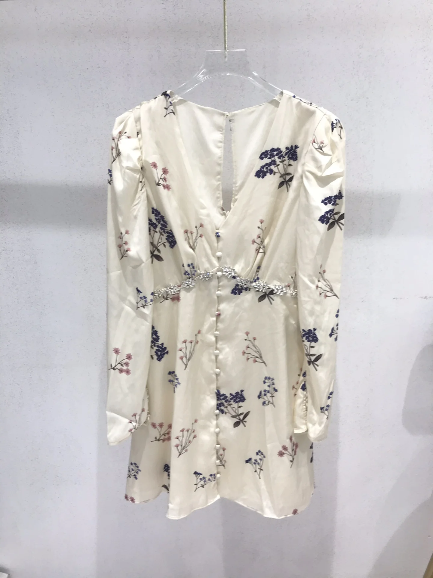 

New Floral Printing V-Neck Puff Sleeves Tunic Mini Women Dress Vintage Chic Elegant Autumn Winter Skirt High Quality Runway