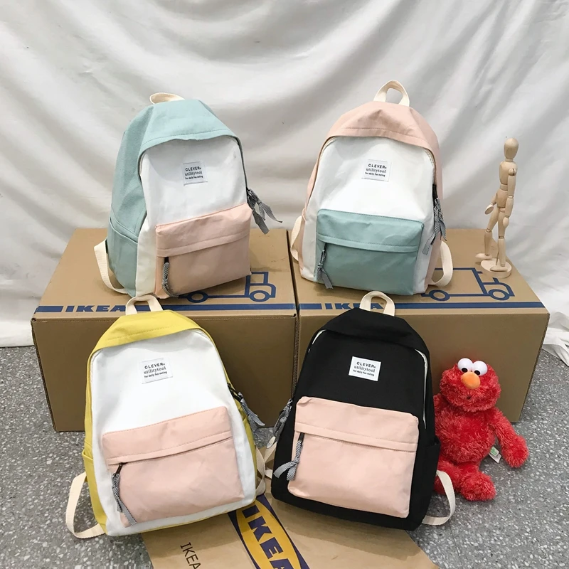 

Women Canvas Backpack Fashion Women Shoulder Bag Stitching Color School bag For Teenage Girl Children Backpack Mochila
