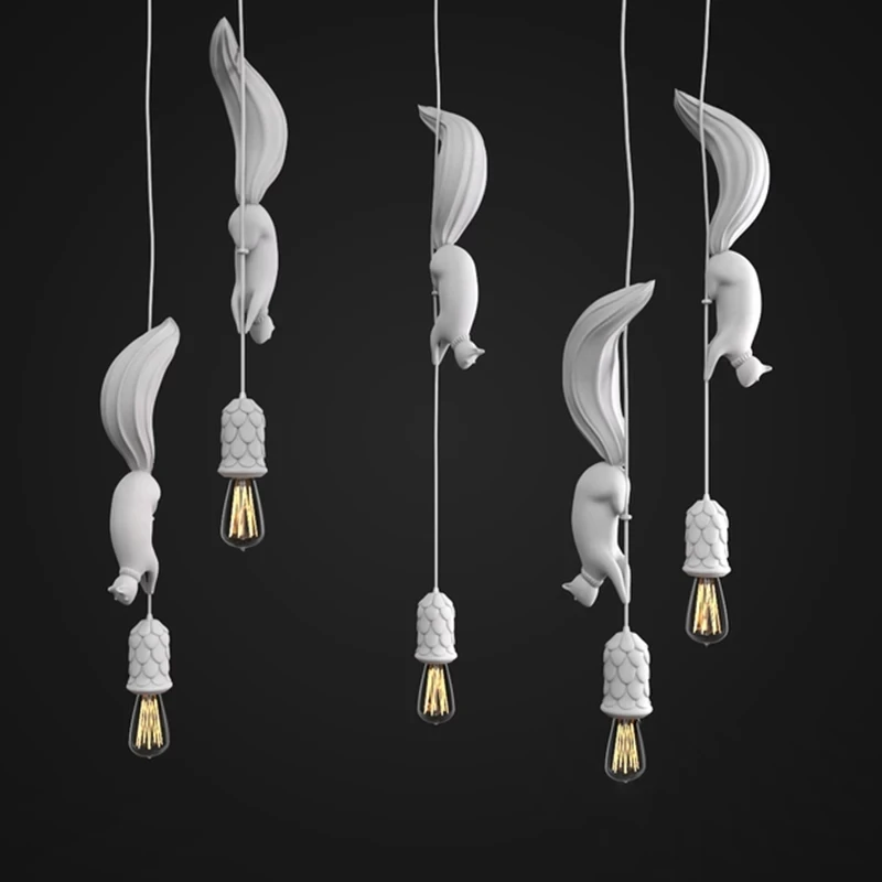 

Nordic Resin Squirrel Led Pendant Lights Modern Industrial Hanging Animal Lamp for Children's Room Kitchen Loft Decor Fixtures