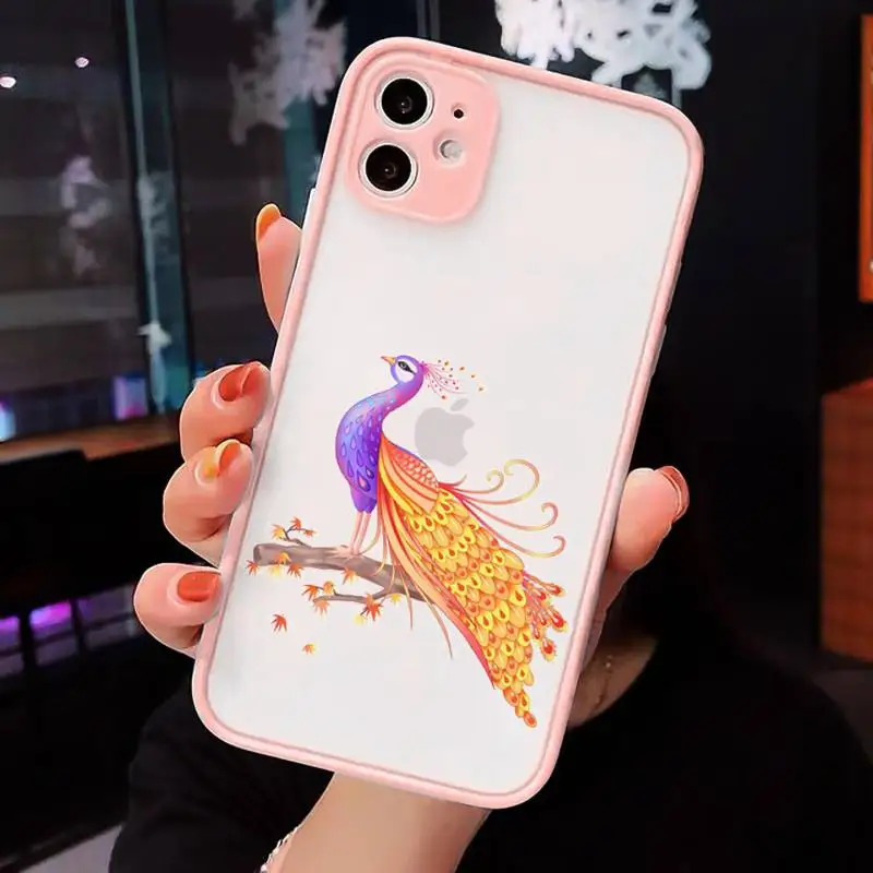 

cute cartoon animal peacock Phone Cases matte transparent For iphone 7 8 11 12 plus mini x xs xr pro max cover
