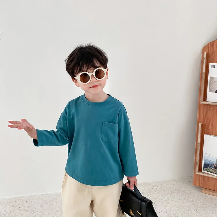 

Children's solid color T-shirt boys and girls spring candy color round neck bottoming shirt cute RSTZ16