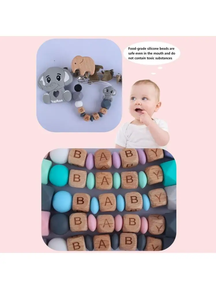 

2Pcs Baby Pacifier Chain Cartoon Elephant Teether Set Nipple Dummy Clip Holder