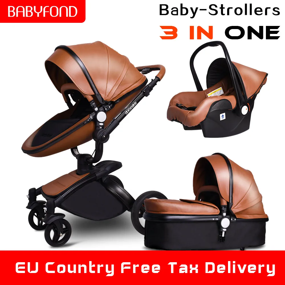 25 долл. США Купоны! babyfond кожа коляска Роскошные Детские коляски 3 в 1 складной kinderwagen Детские коляски ребенок коляска отправить бесплатные подарки
