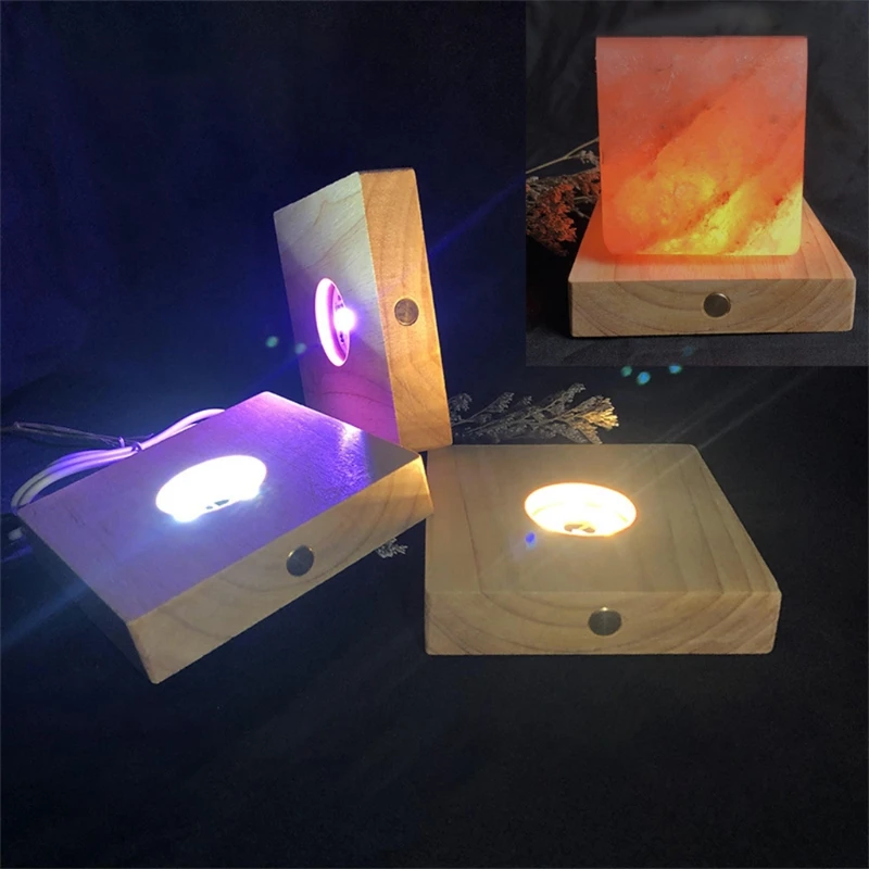 

1 Piece Night Light Solid Wooden Luminous Base White and Warm Light USB Rectangular Lamp Holder Accessories Square Shape 900A