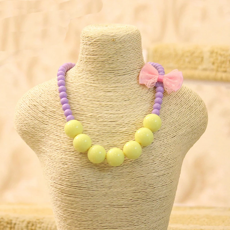 Ожерелье с бусинами карамельного цвета для девочек милое колье чокер бантом и