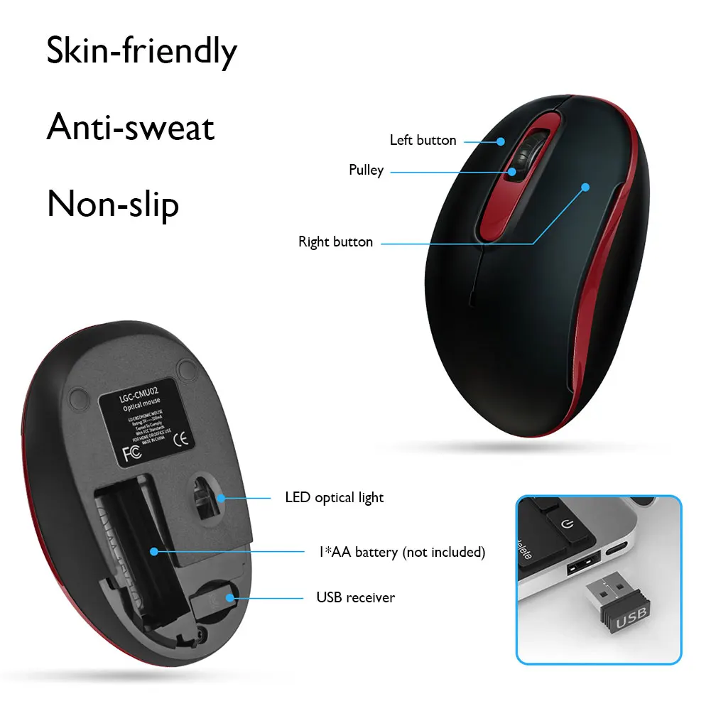 

Business 1600DPI Gaming Mouse Silent Click Upright Wireless LED Desktop Gaming Mouse Supplies Computer Peripherals