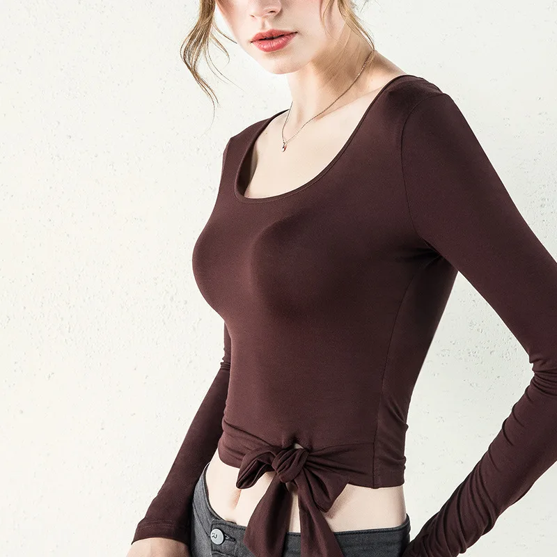 

Autumn new open navel women's wear short tie bottom shirt fashion long sleeve T-shirt