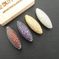 apdgg 10x30mm hollow rice gold plated cubic zirconia cz micro paved loose metal beads for jewelry making diy