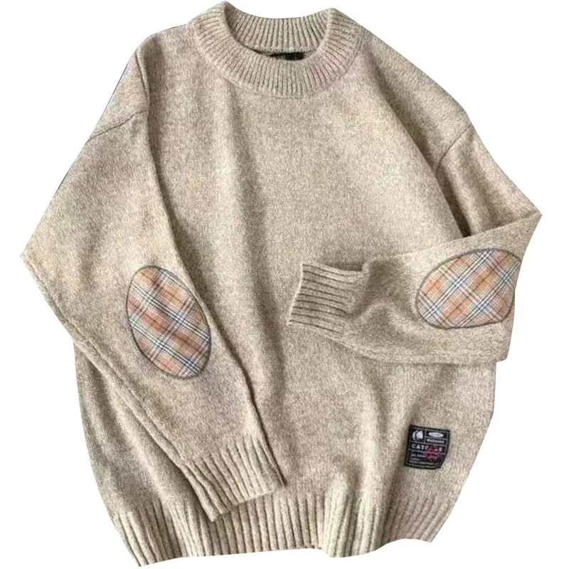 

Мужской Свитер оверсайз 2021, зимний японский свободный винтажный вязаный свитер, уличные пуловеры с круглым вырезом, трикотажная одежда