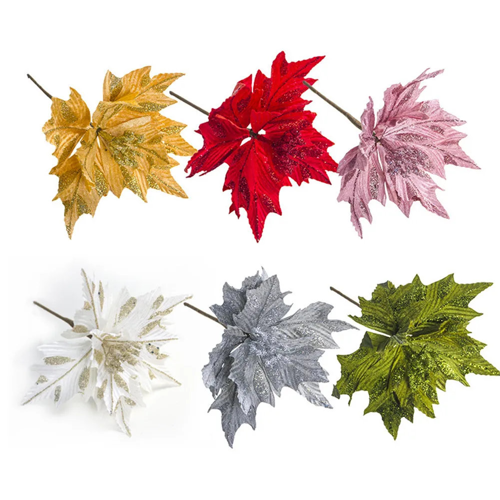

27x20cm Christmas Artificial Colored Flower Sequins Poinsettia Fake Plant Xmas Tree Home Party Cloth Hanging Decorations
