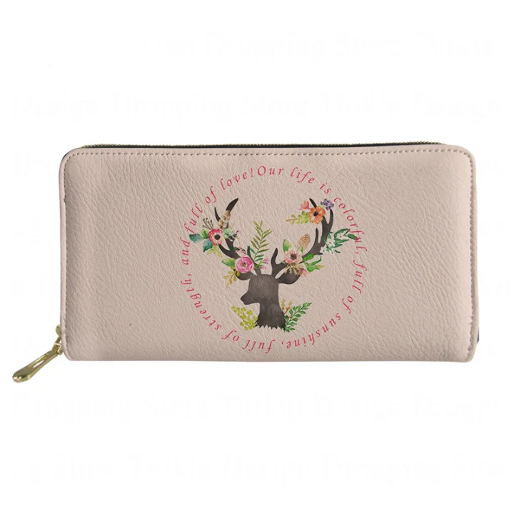 

Woman Wallets Luxury Designers Beauty Antler Flower Printing PU Leather Purse Ladies Long Coin Wallet for Girl Phone Bag