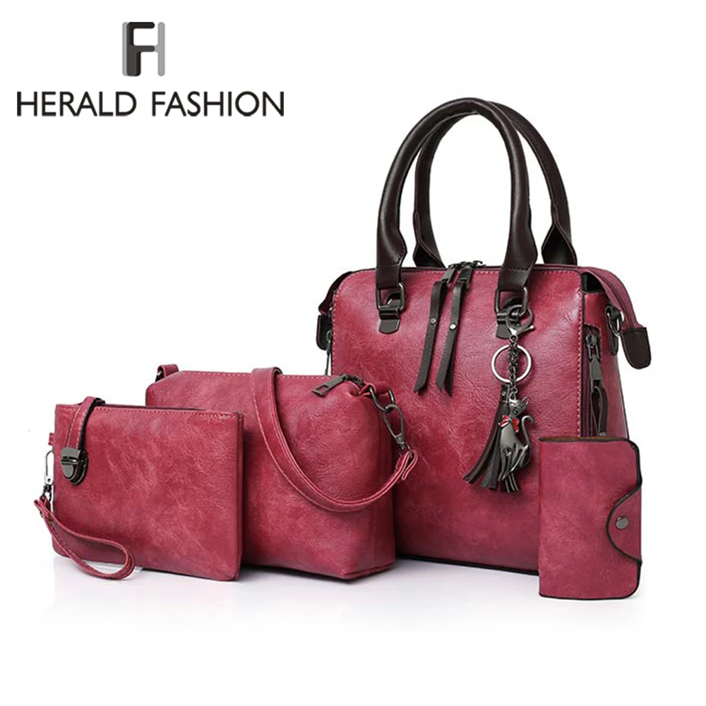 

HERALD FASHION 4pcs/Set Women Composite Bags Quality leather Ladies Handbags for girls Shoulder Messenger Bags Tote Bag brand