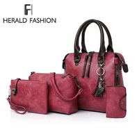 herald fashion 4pcsset women composite bags quality leather ladies handbags for girls shoulder messenger bags tote bag brand