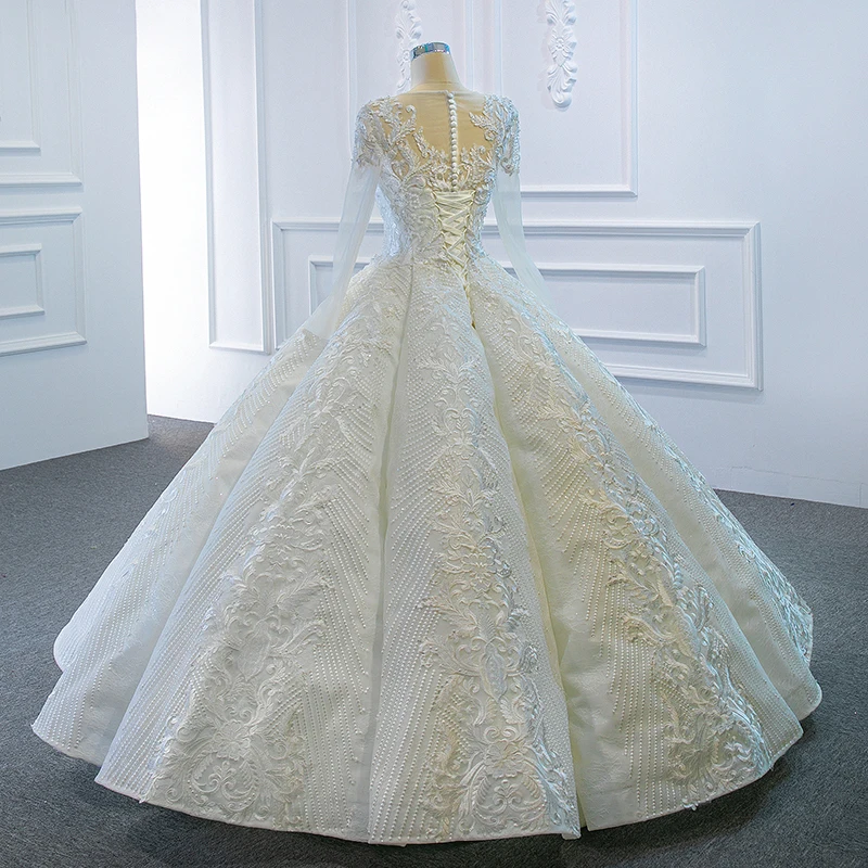 J66812 Jancember Swolllen Wedding Dresses O-Neck Long Sleeves Applique Ball Gown Abiti Da Sposa Vestido Branco свадебные платья