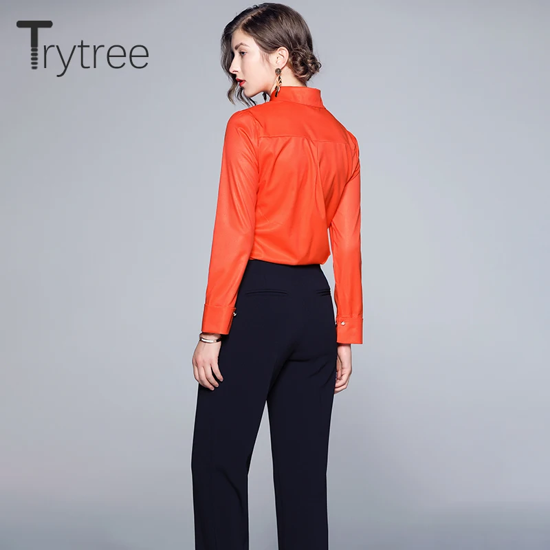 Женская Повседневная Блузка Trytree оранжевая универсальная блузка с отложным