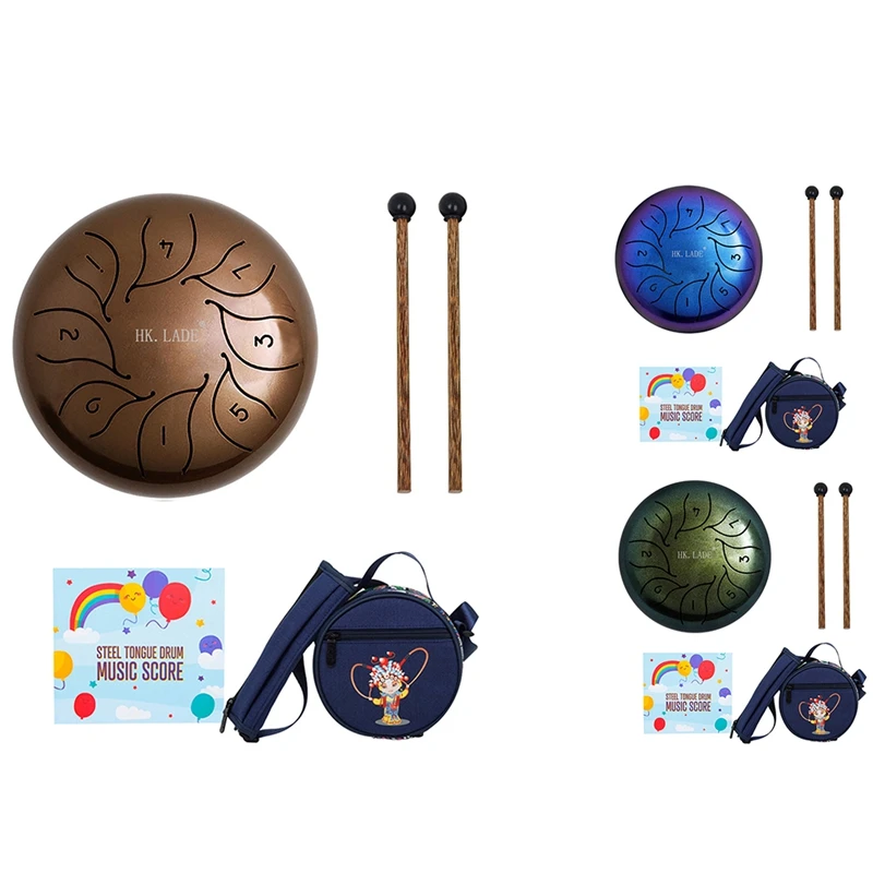 

HK.LADE Exquisite Starry Sky Style 5.5 Inch 8 Tone Drum Steel Tongue Drum with Drumsticks Carry Bag