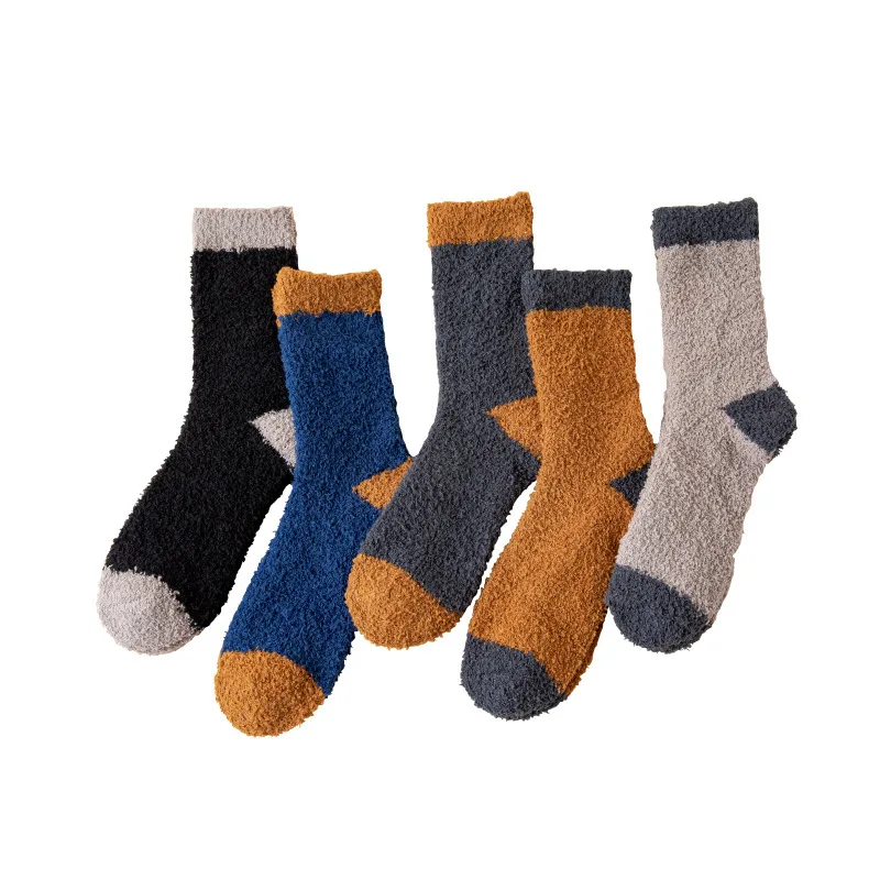 Splicing Socks Men Thick Coral Velvet Winter Warm Socks Soft Man Fluffy Home Indoor Floor Terry Towel Fuzzy Sock Mens Male Meias images - 6