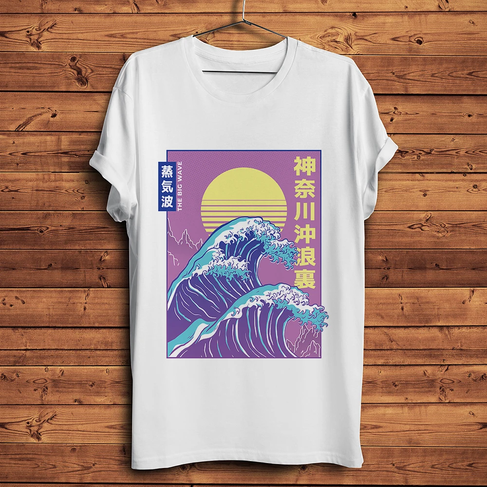 Мужская футболка с короткими рукавами Vaporwave The Great Wave off Kanagawa белая Повседневная в
