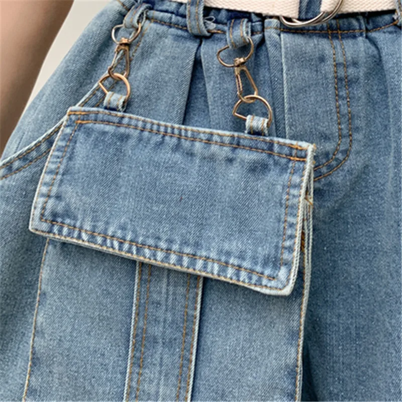 

Plus Size Jeans Shorts Fashion Women Big Pocket Loose High Waist Denim Shorts Female Summer Wide Leg Short Jeans Elastic Waist
