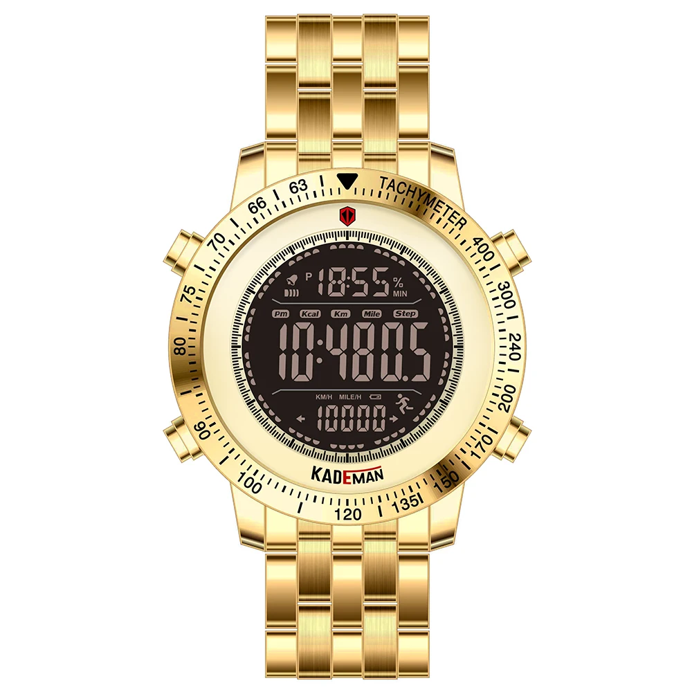 K849-GOLD Новые роскошные мужские спортивные часы счетчик шагов цифровые часы 3ATM полностью стальные модные наручные часы лучший бренд KADEMAN Relogio K849 - Цвет: K849-GOLD