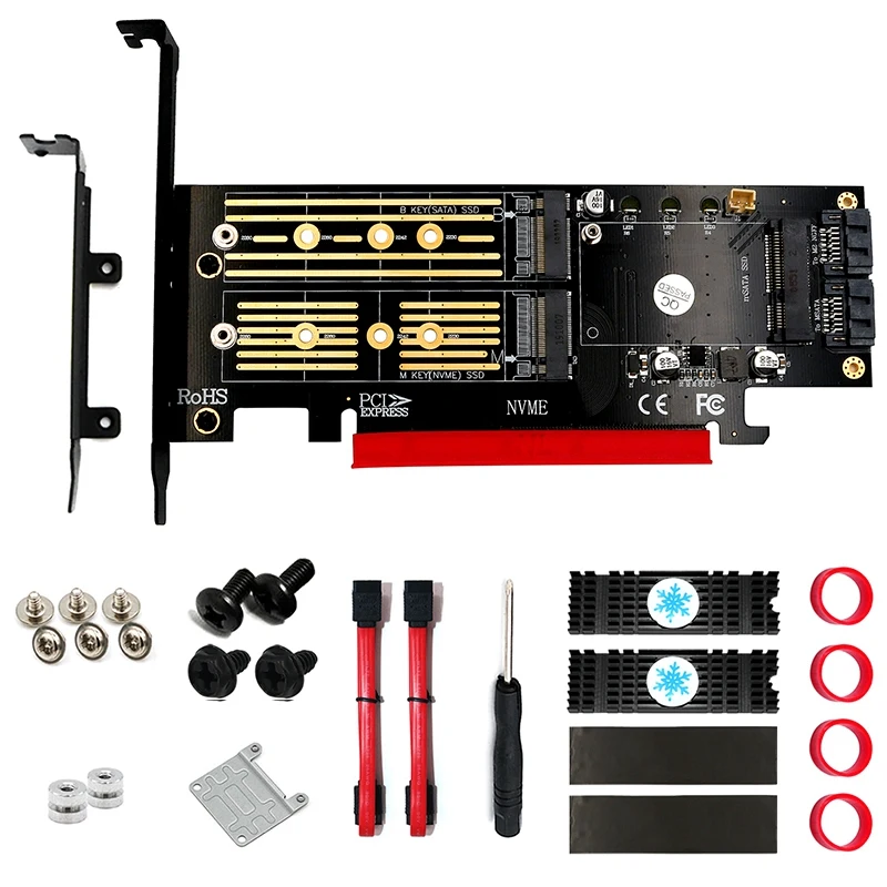 Обновленная версия 3 в 1 Msata и M.2 NGFF NVME SATA SSD на PCI E 4X SATA3 адаптер с охлаждающим