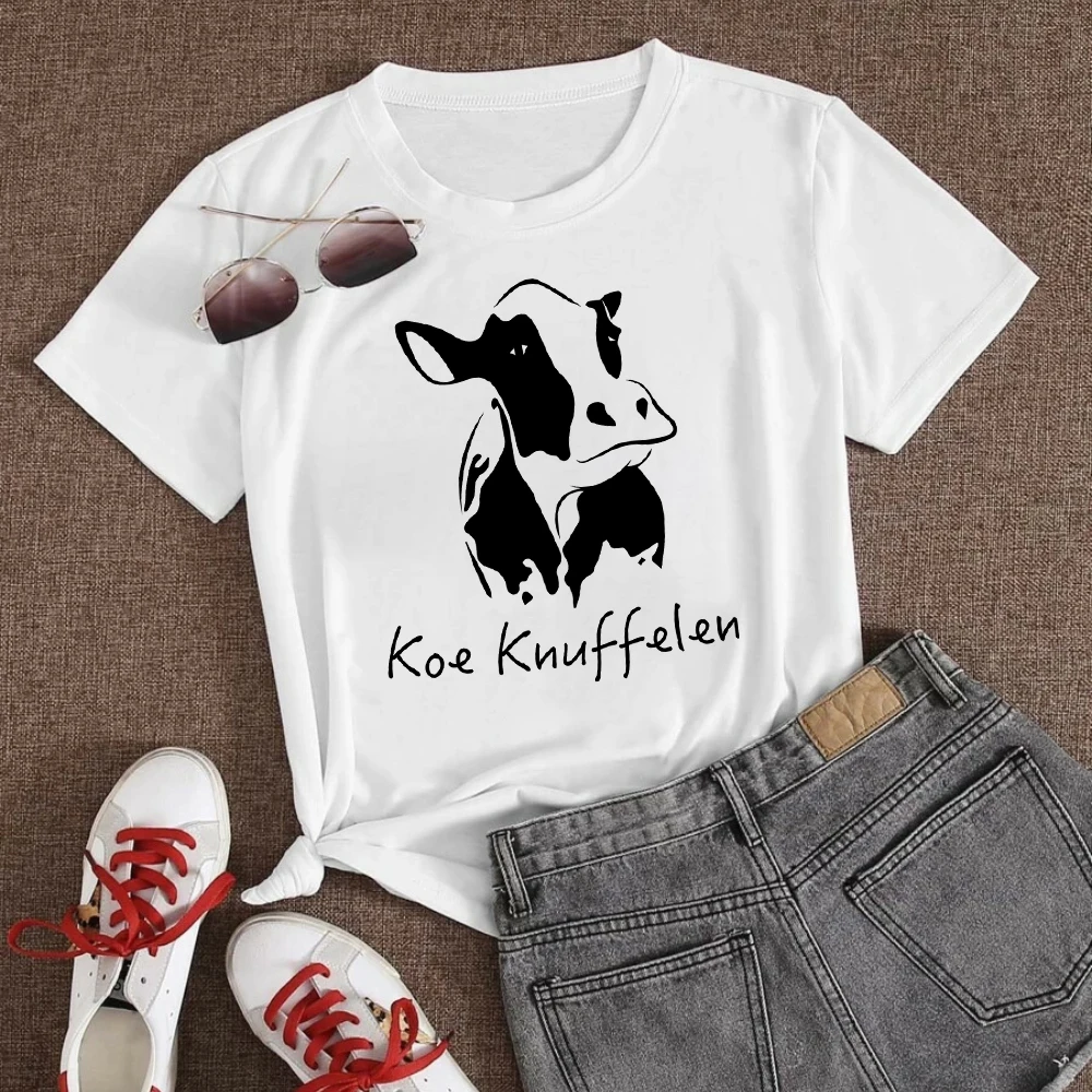 

Koe Knuffelen Thanksgiving Hot Selling White Women T Shirt Hug The Cow T-short Short Sleeve Korean Vogue Friendly American Top