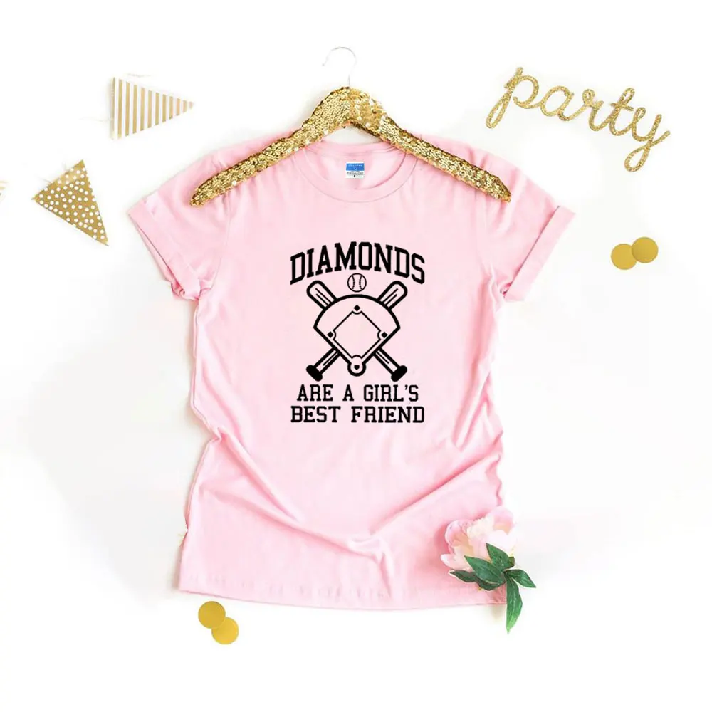 

Baseball T-Shirt Womans Cute Softball Shirts With Sayings Graphic Tees Aesthetic-Diamonds Are A Girls Best Friend-Tee Femme 2021