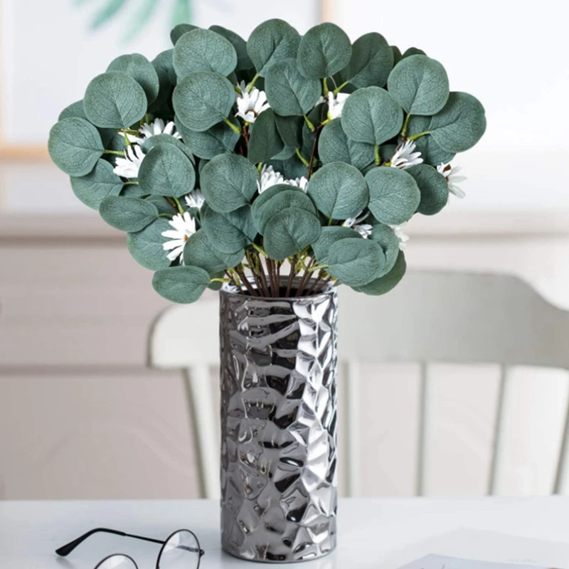 

Artificial Eucalyptus Leaf Stem and Daisy Plant Gray-Green for Wedding and Event Bouquet Decoration Decoration 20 Pieces