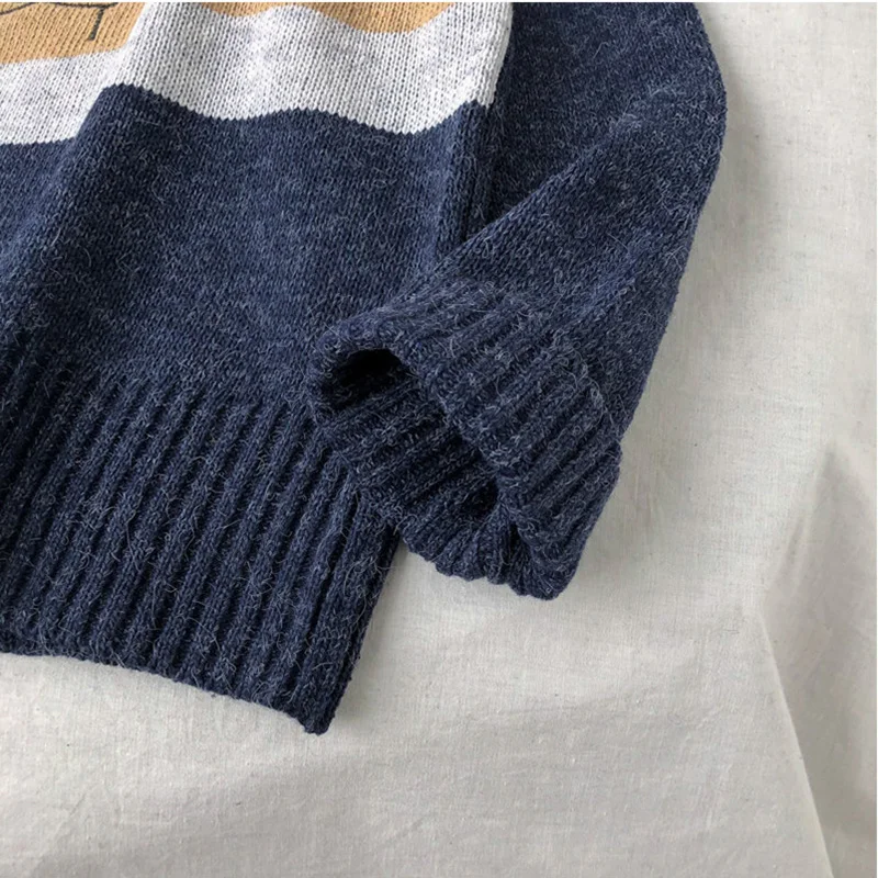 

Sweaters Men Pullovers Printed Loose Harajuku Chic Preppy Korean Style Students All-match Kpop Fashion Retro Mens Sweater Casual