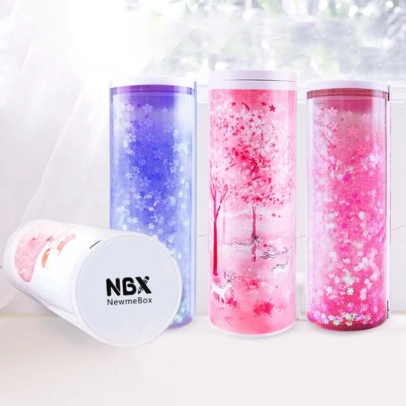 

6pcs Quicksand Sequin Creative Multifunction Cylindrical Pencil Box Case 2019 School Stationery Pen Holder Pink Blue Calculator