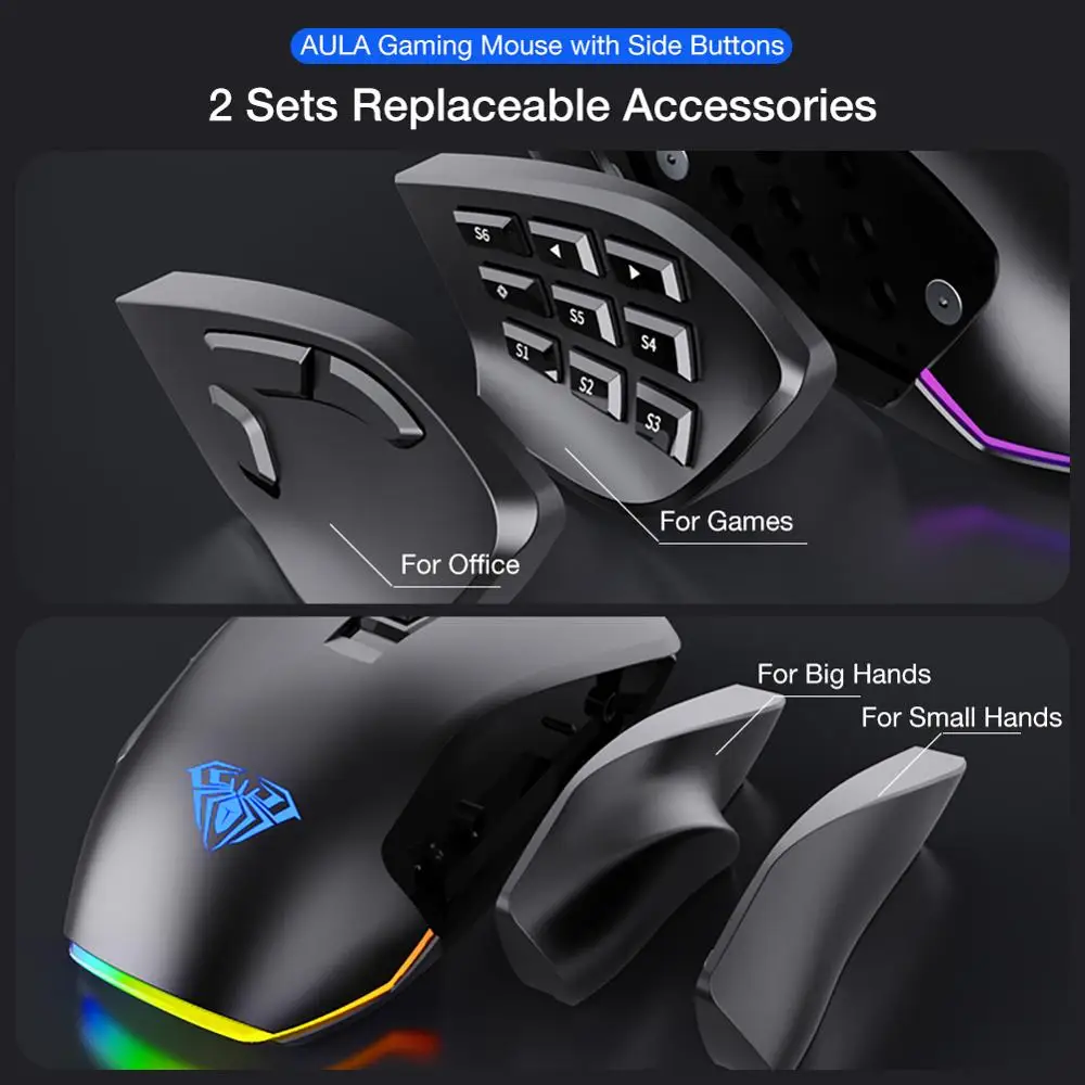 aula rgb gaming mouse 10000 dpi side buttons macro programmable ergonomic 14 wired backlit gamer mice for laptop free global shipping
