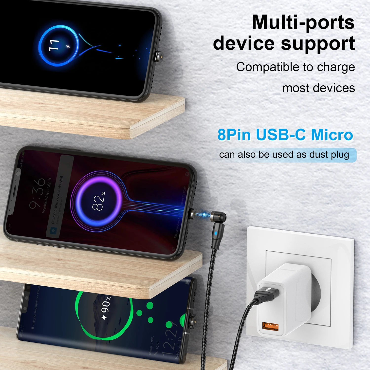 Магнитный кабель GTWIN 540 Micro USB Type C для быстрой зарядки телефона магнитное зарядное