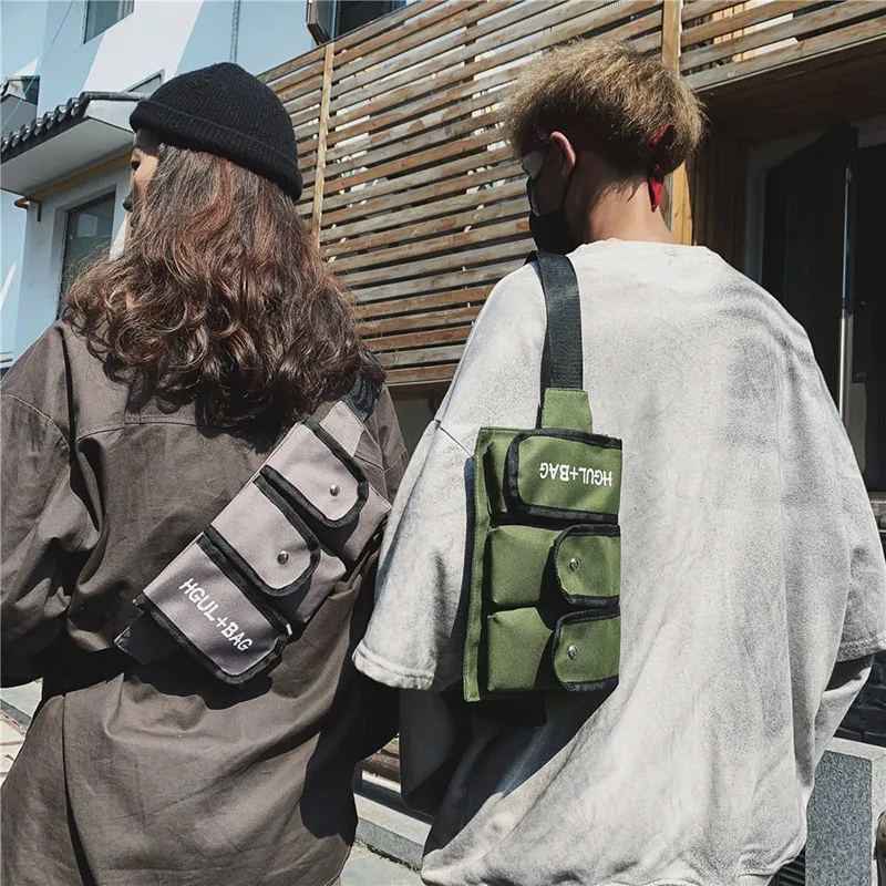 New Men Hip hop Waist Bag Boy Multi Pocket Tactical Pack Male Fanny Fashion Hip-hop Canvas Chest Bags Waterproof | Багаж и сумки