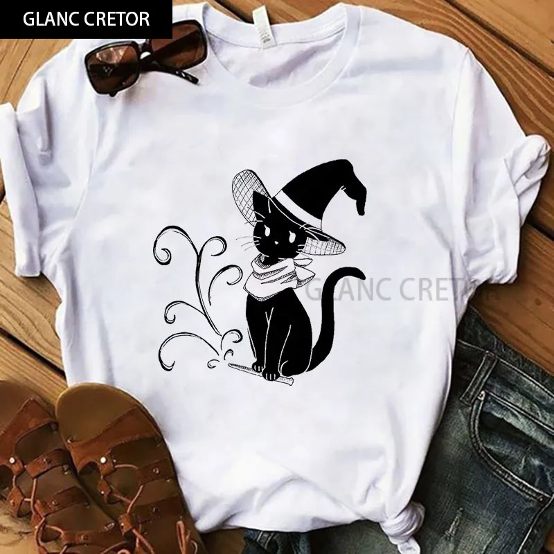 

Black Cat and Ink t-shirt Women funny Femme aesthetic Fashion tshirt woman Tshirt women graphic T Shirt Short Sleeve Tops Tees