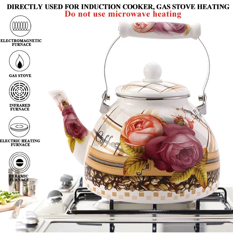 Эмалированный чайник большой емкости 4л прочный эмалированный заварочный