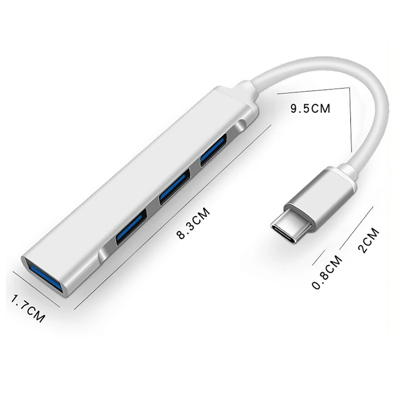 

USB C Hub 4-In-1 C-Type Aluminum Hub Adapter with USB3.0X1+USB2.0X3 Ports for Air/Pro 2017/2018 XPS