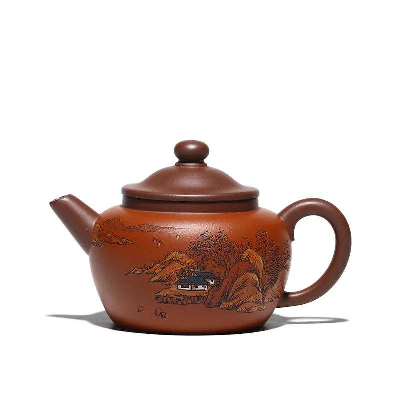

Handmade purple clay teapot two color yuzhongsha small teapot red hat teapot genuine tea set clay painting factory