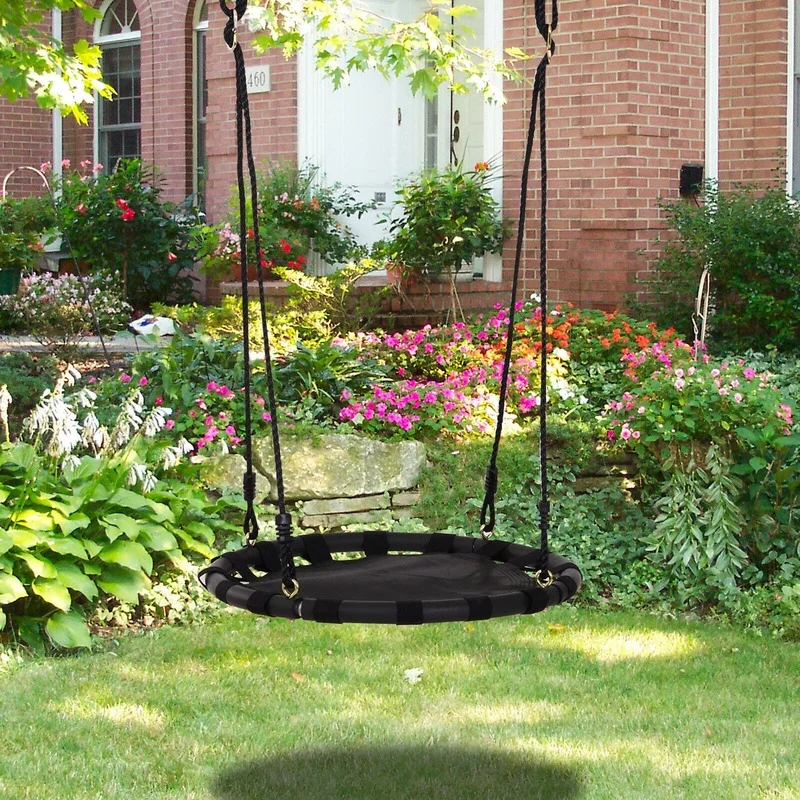 

60cm Black Swing Nest Seat Kids Hanging Tree Metal Frame Outdoor Backyard Playground Garden Home Furnishing