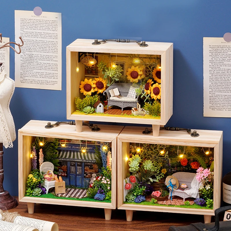 

NEW DIY Miniature Dollhouse Small Wooden Box Series Trilogy Blind Box Doll Figure Storage miniature house Exquisite Gift