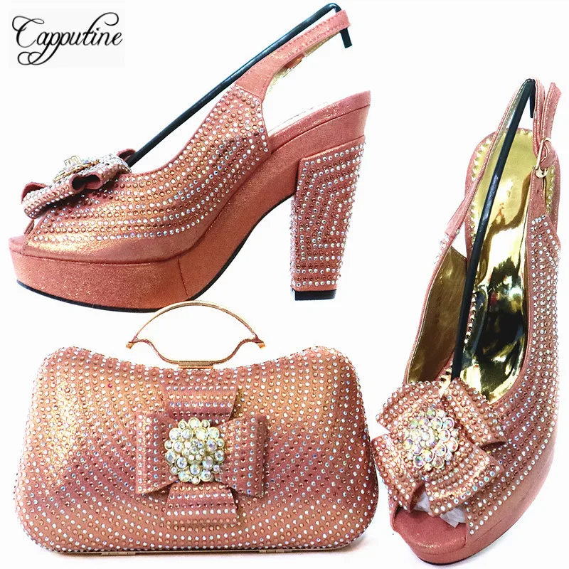 Высококачественная женская обувь со стразами и сумка в комплекте популярный