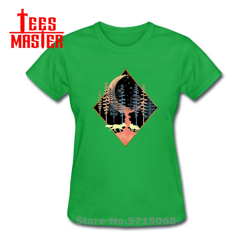 Женская хлопковая Футболка с изображением ночных деревьев лесных гор лунных Лис