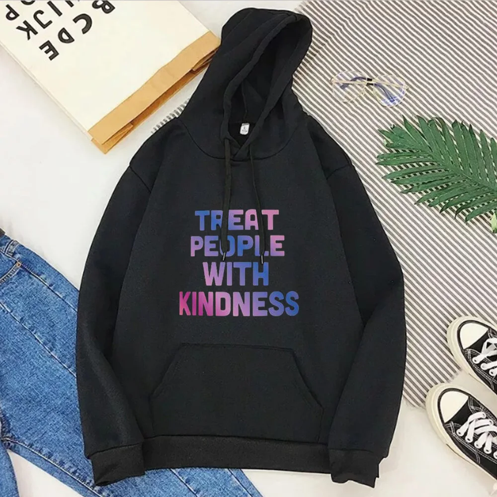 

Vintage Styles Fine Line Hoodies Women Treat People with Kindness Sweatshirt Casual Pullovers Oversized Top 2021 Letter