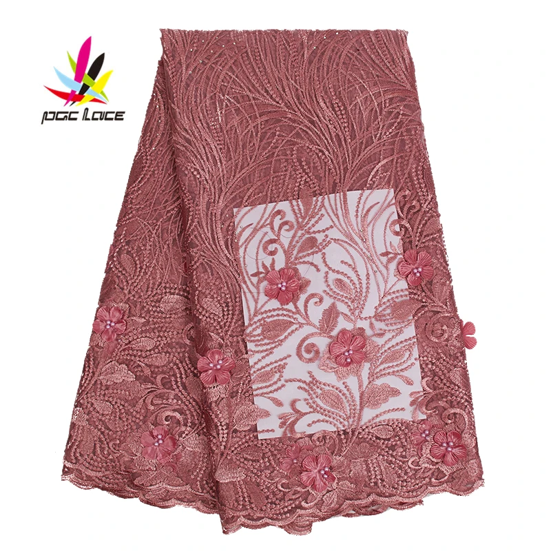Нигерийская вышитая бисером кружевная ткань для свадебного платья тюль