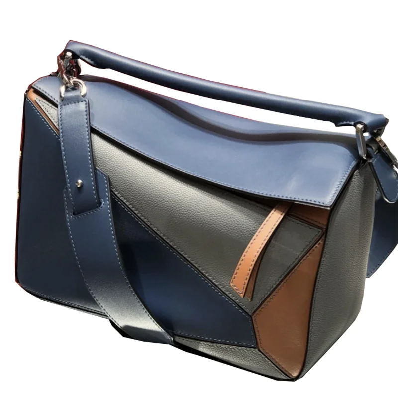 

2021 new geometric pillow bag first layer cowhide stitching bag shoulder portable messenger bag designer handbag high quality