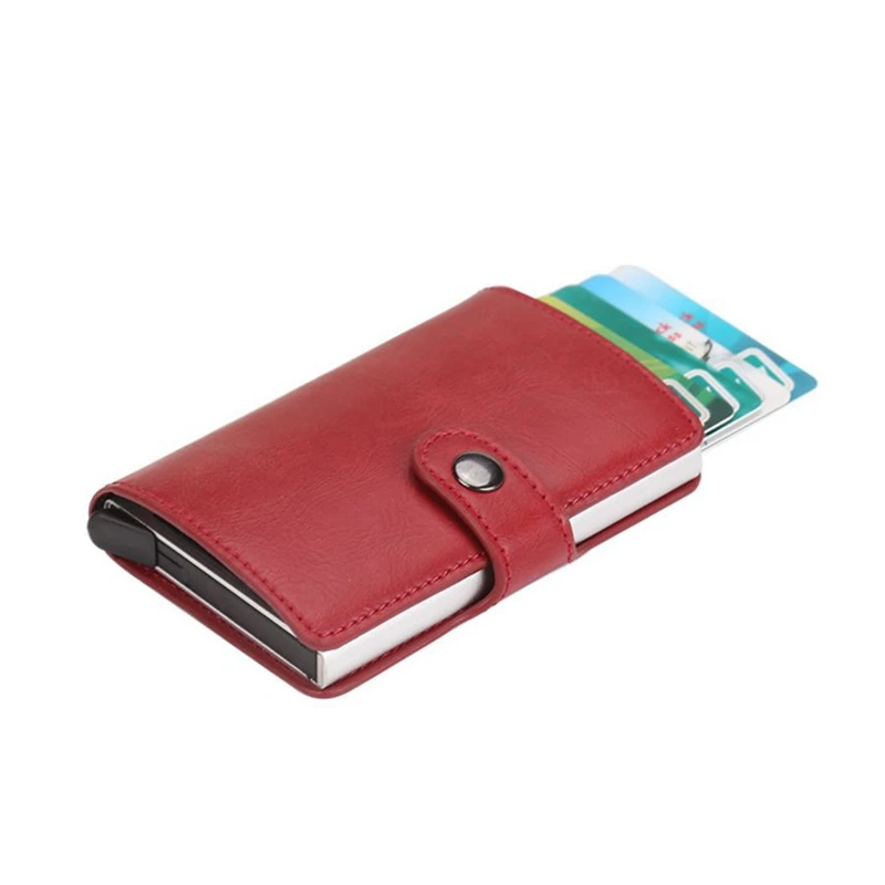 red 2 Hasp мужской держатель для кредитных карт RFID Блокировка PU кожа Автоматический Бизнес ID держатель карты Алюминий Металл мужской кошелек-сумочка для карт - Цвет: red 2