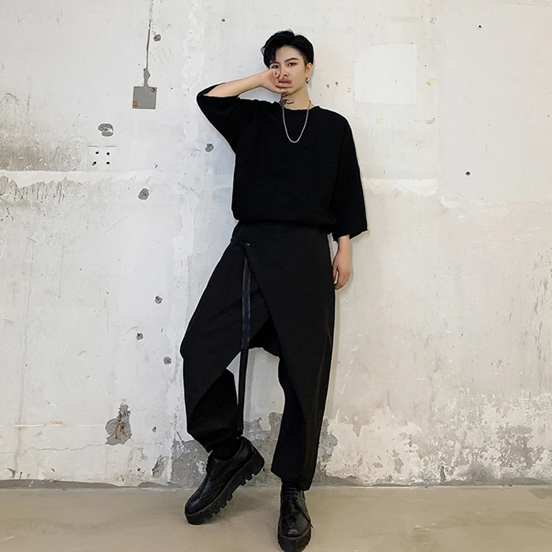 Брюки Harun в стиле Ямамото брюки на шнуровке темные повседневные с большим шаговым