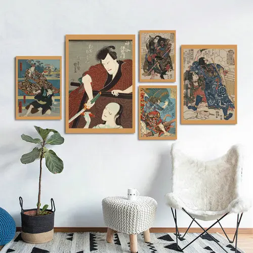Ukiyoe плакат японский портрет, холст, живопись в японском стиле ретро Самурай Азиатский воин настенные художественные украшения дома