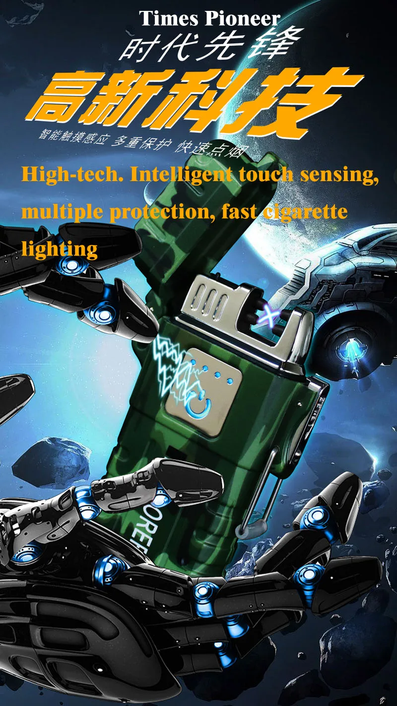 

Waterproof double arc lighter rechargeable usb electronic cigarette lighter windproof creative light outdoor camping tide